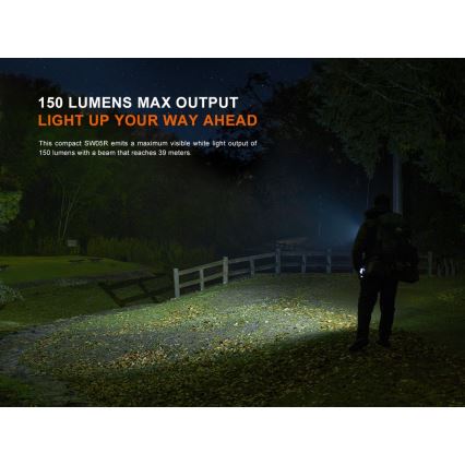 Fenix ​​SW05RREDBLC - Linterna LED recargable y regulable LED/USB IPX6 150 lm 49 h 700 mAh negro