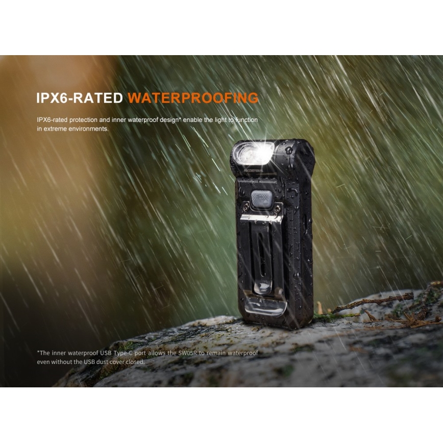 Fenix ​​SW05RREDBLC - Linterna LED recargable y regulable LED/USB IPX6 150 lm 49 h 700 mAh negro
