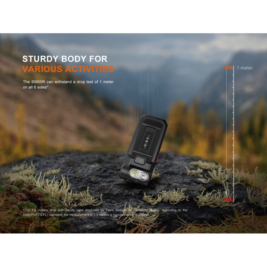 Fenix ​​SW05RREDBLC - Linterna LED recargable y regulable LED/USB IPX6 150 lm 49 h 700 mAh negro