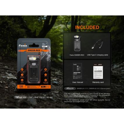 Fenix ​​SW05RREDBLC - Linterna LED recargable y regulable LED/USB IPX6 150 lm 49 h 700 mAh negro