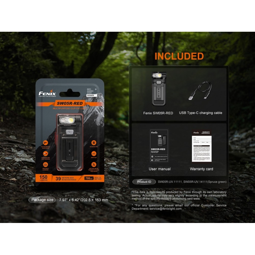 Fenix ​​SW05RREDBLC - Linterna LED recargable y regulable LED/USB IPX6 150 lm 49 h 700 mAh negro