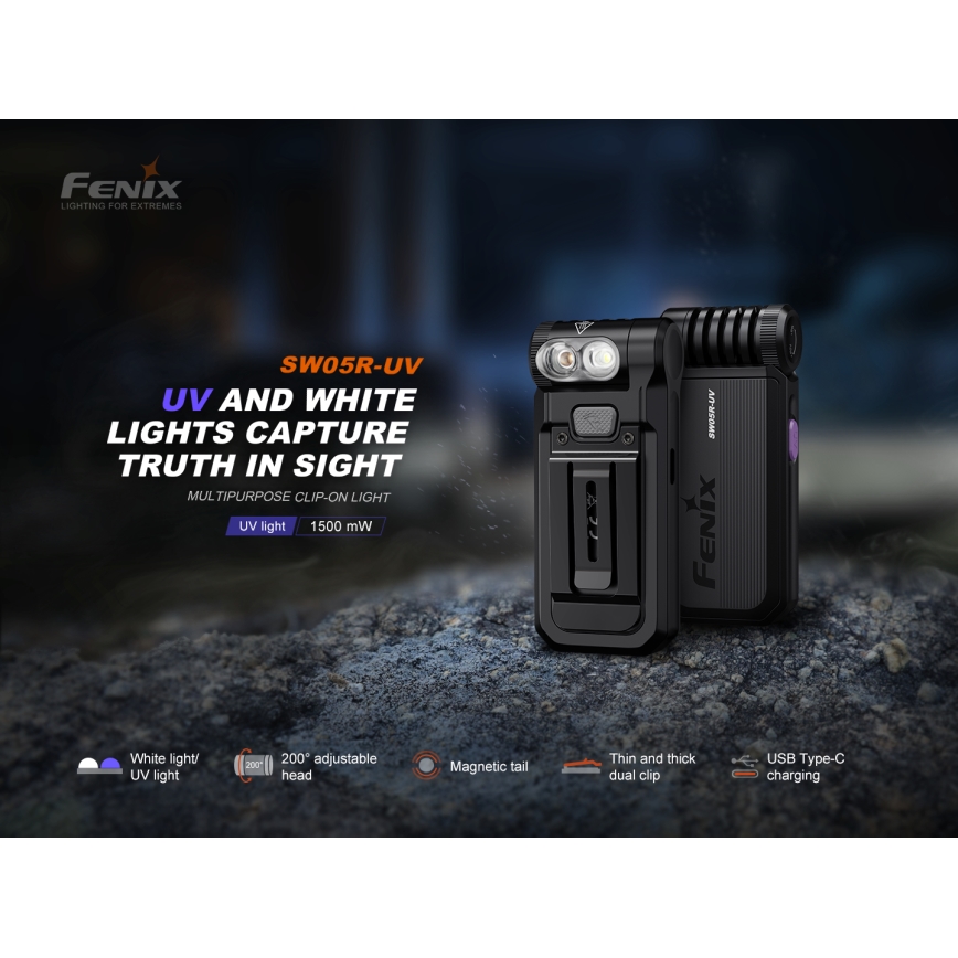 Fenix ​​SW05RUVBLC - Linterna LED recargable y regulable LED/USB IPX6 150 lm 49 h 700 mAh negro