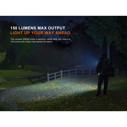 Fenix ​​SW05RUVBLC - Linterna LED recargable y regulable LED/USB IPX6 150 lm 49 h 700 mAh negro