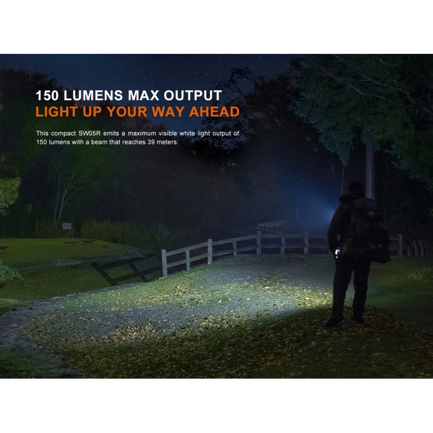 Fenix ​​SW05RUVBLC - Linterna LED recargable y regulable LED/USB IPX6 150 lm 49 h 700 mAh negro