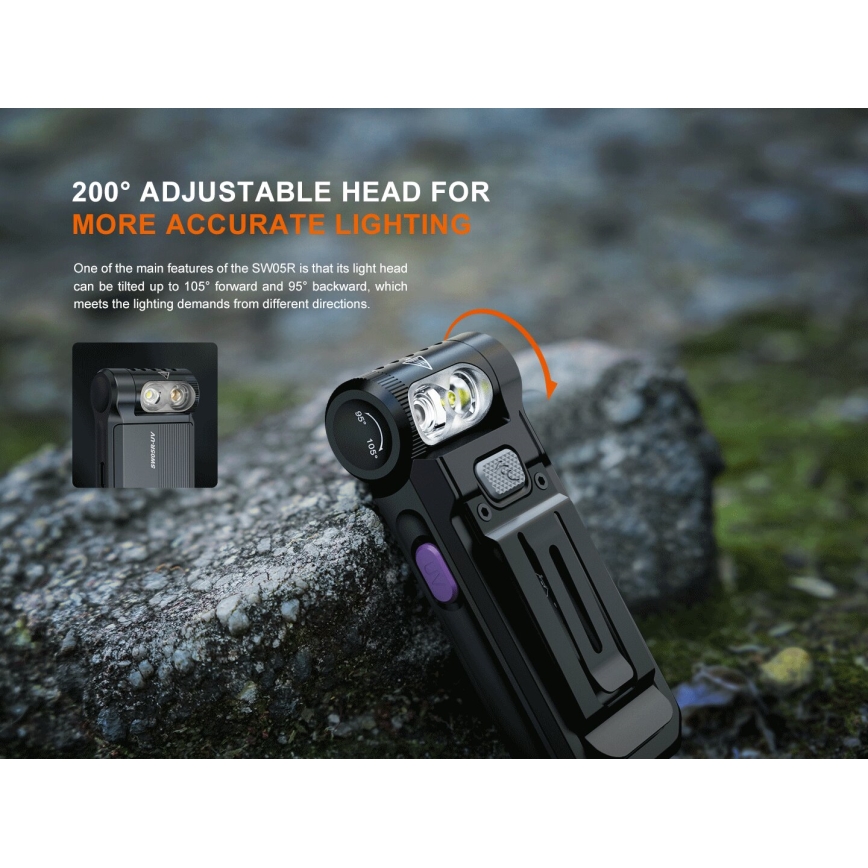 Fenix ​​SW05RUVBLC - Linterna LED recargable y regulable LED/USB IPX6 150 lm 49 h 700 mAh negro