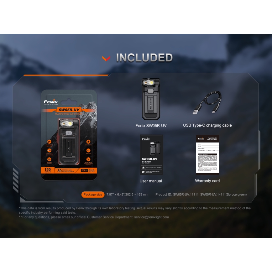 Fenix ​​SW05RUVBLC - Linterna LED recargable y regulable LED/USB IPX6 150 lm 49 h 700 mAh negro