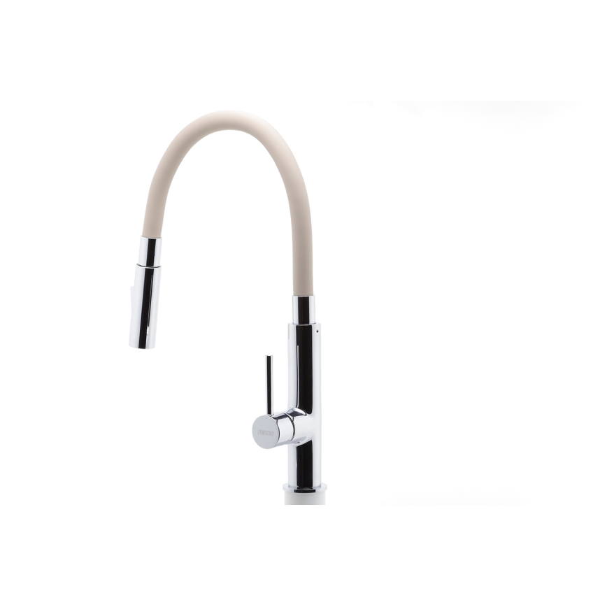 FERRO - Grifo de fregadero con brazo flexible cromo brillante/beige