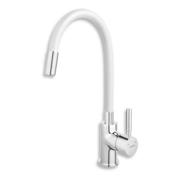 FERRO - Grifo de fregadero con brazo flexible cromo brillante/blanco