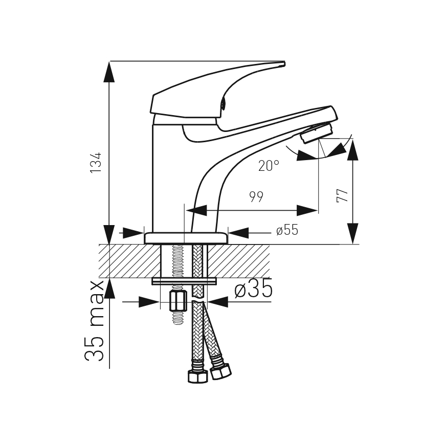 FERRO - Grifo de lavabo + desagüe ONE cromo brillante