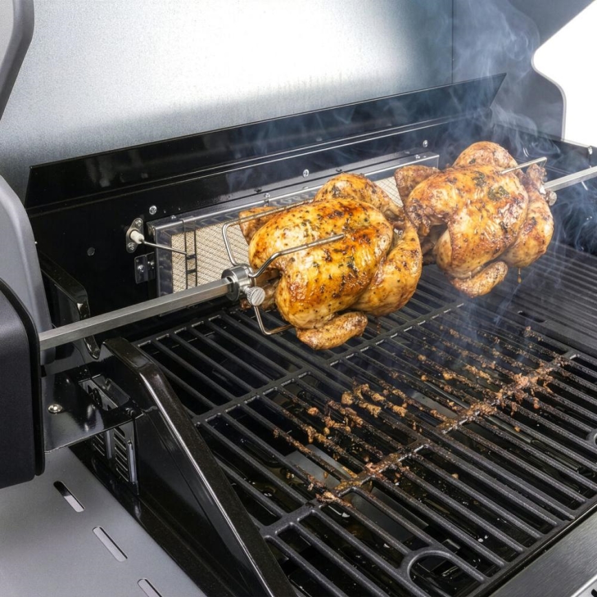 Fieldmann - Espeto giratorio para barbacoa con motor 230V, acero inoxidable