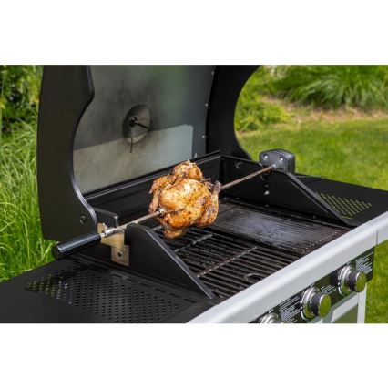 Fieldmann - Espeto giratorio para barbacoa con motor 230V, acero inoxidable