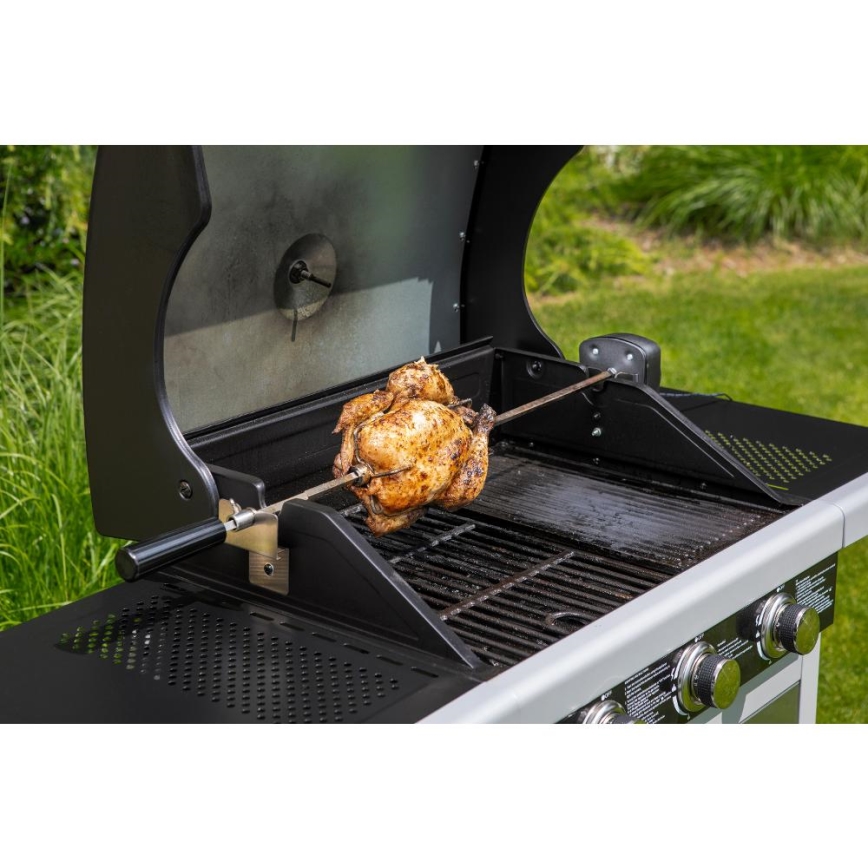 Fieldmann - Espeto giratorio para barbacoa con motor 230V, acero inoxidable