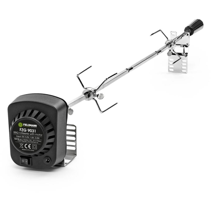 Fieldmann - Espeto giratorio para barbacoa con motor 230V, acero inoxidable
