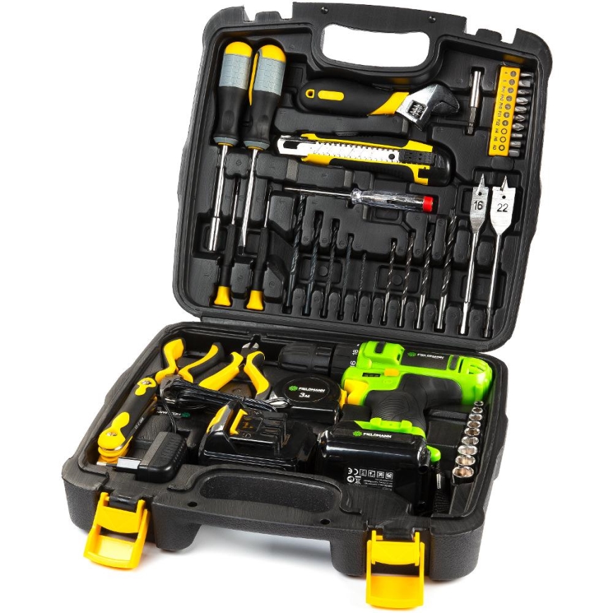 Fieldmann - Taladro a batería con accesorios 12 V 1300 mAh