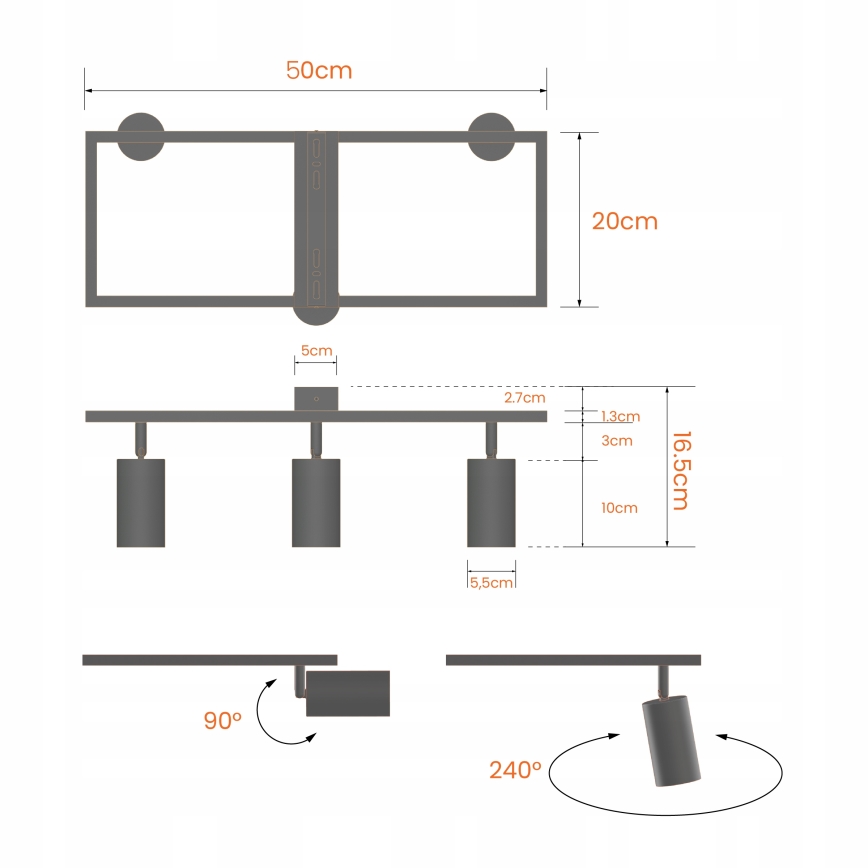 Foco 3xGU10/30W/230V negro