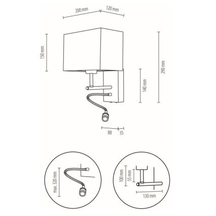 Lámpara LED flexible BOHO 1xE27/25W + LED/1W/230V roble