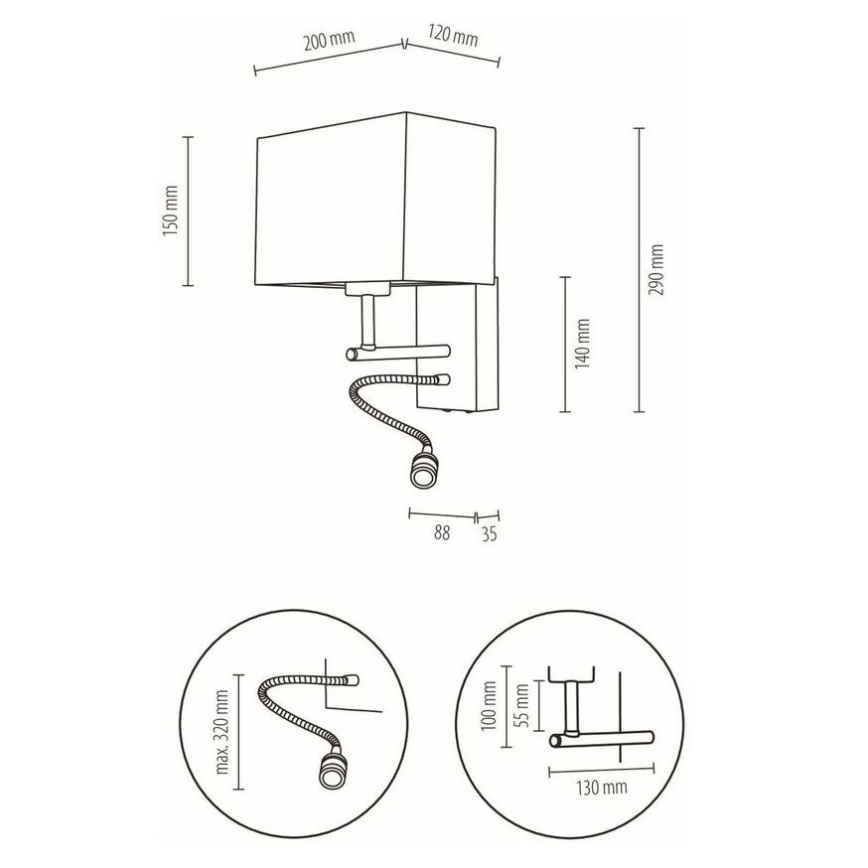 Lámpara LED flexible BOHO 1xE27/25W + LED/1W/230V roble