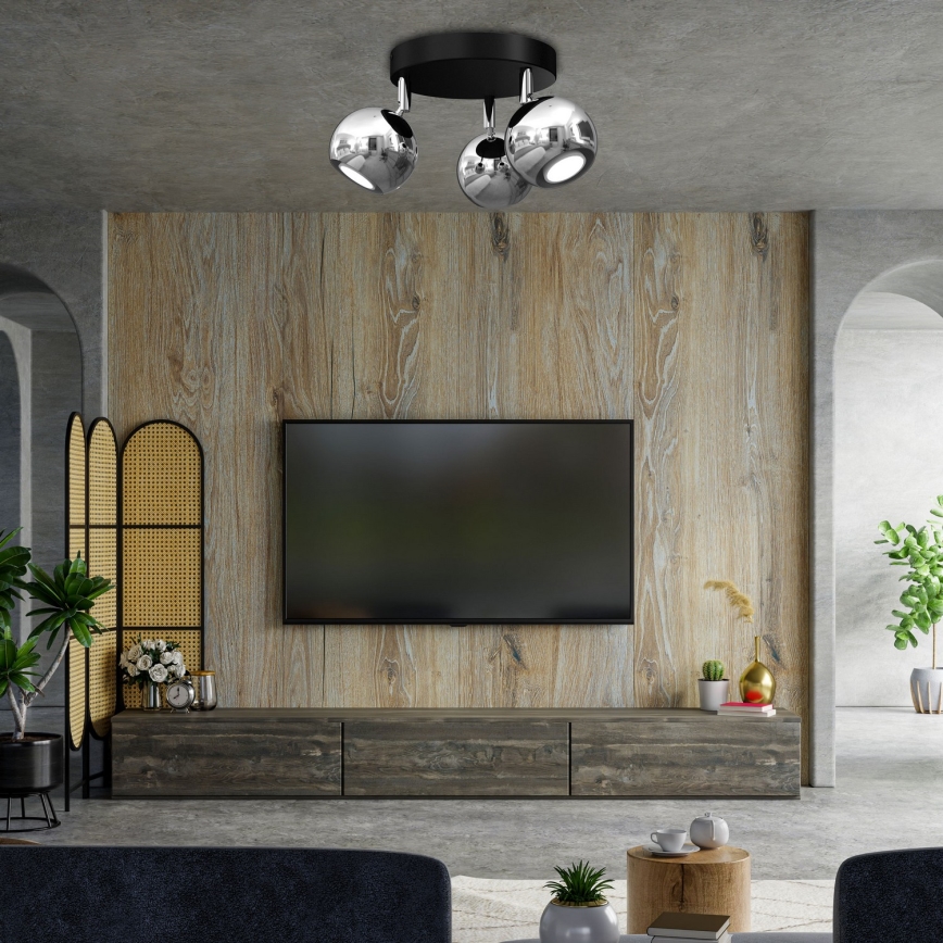 Foco COMET 3xGU10/8W/230V negro/cromo brillante