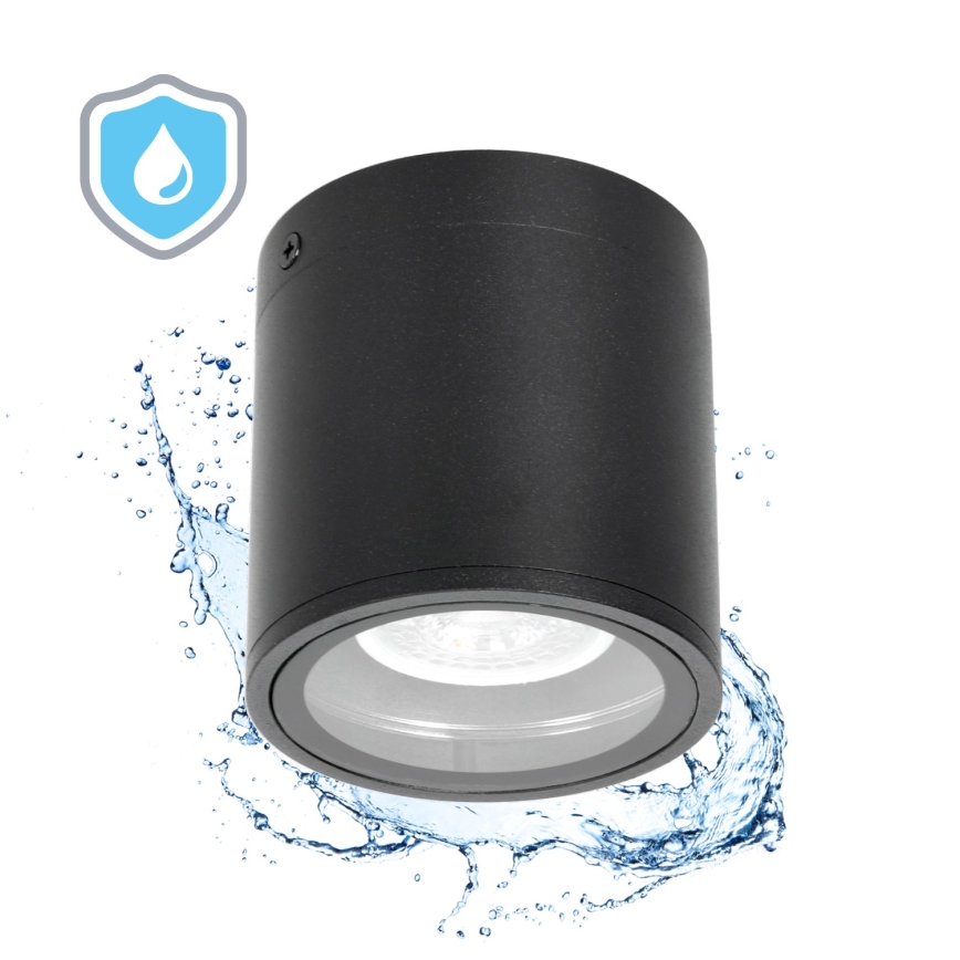 Foco de exterior 1xGU10/35W/230V IP54 redondeado negro