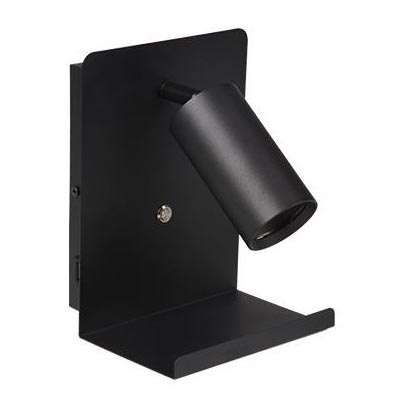 Foco de pared con estante y USB con cargador 1xGU10/35W/230V negro