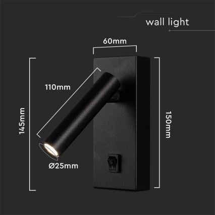 Foco de pared LED LED/2W/230V 4000K negro