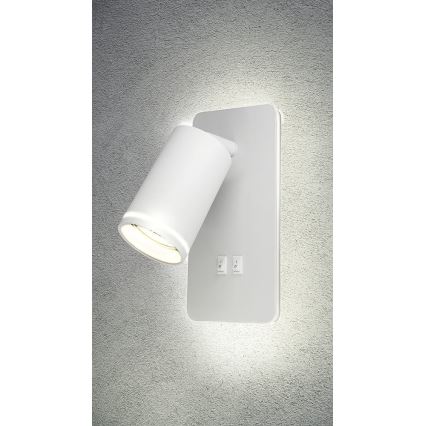 Foco de pared LED PARIS 1xGU10/10W/230V + LED/6W/230V blanco