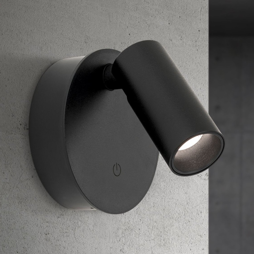 Foco de pared LED recargable y regulable con control táctil LUXY LED/1W/5V 2200 mAh 2700/3000/4000K negro