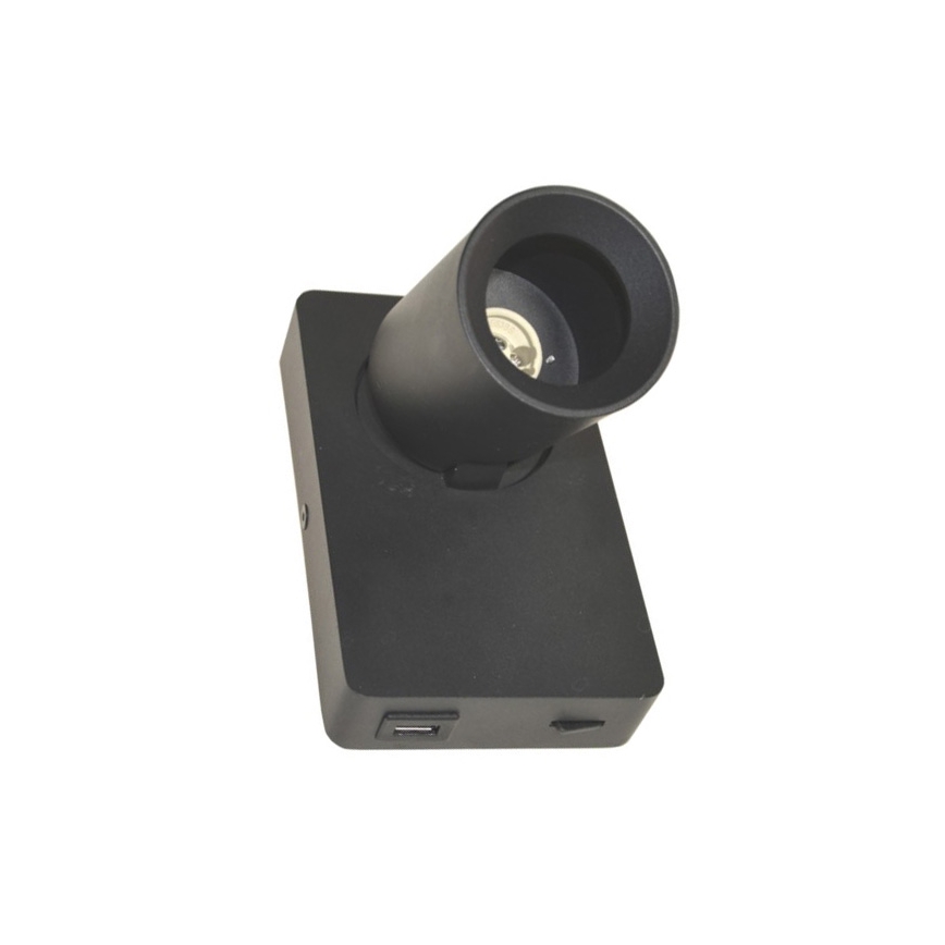 Foco de pared TAFT 1xGU10/30W/230V USB negro