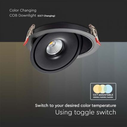 Foco empotrable LED LED/20W/230V 3000/4000/6400K d. 16,5 cm negro