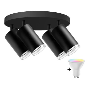 Foco empotrable LED RGBW regulable para baño TURYN 4xGU10/6,5W/230V 2700-6500K Wi-Fi IP44 negro
