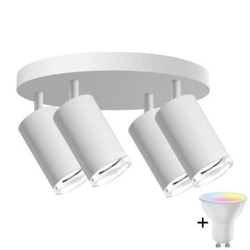 Foco empotrado regulable LED RGBW para baño TURYN 4xGU10/4,8W/230V 3000K IP44 blanco + mando a distancia