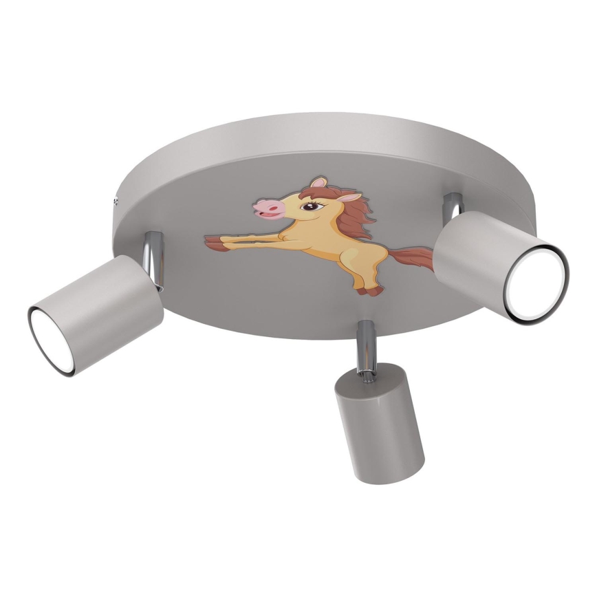 Foco infantil FUN 3xGU10/8W/230V gris/koník