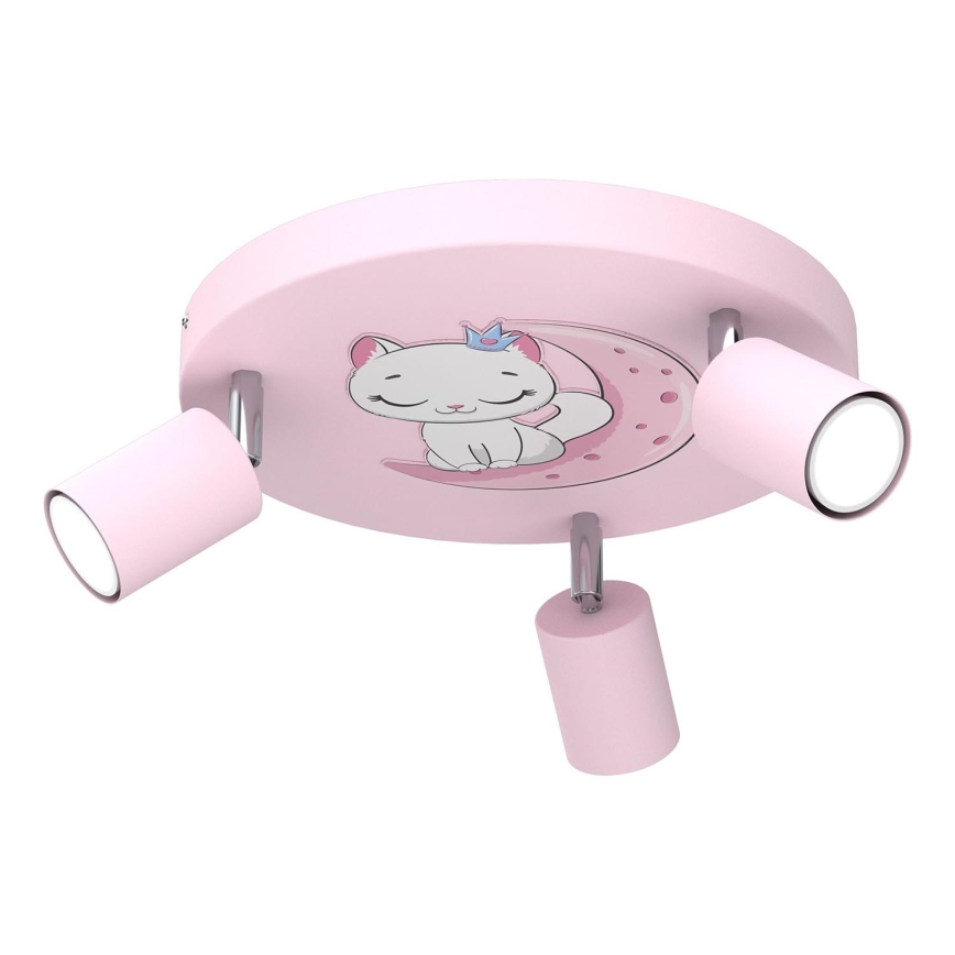 Foco infantil FUN 3xGU10/8W/230V rosa/gato