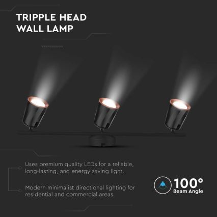 Foco LED 3xLED/5W/230V 4000K negro
