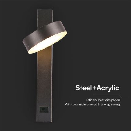 Foco LED de pared con puerto USB LED/8W/230V 3000K