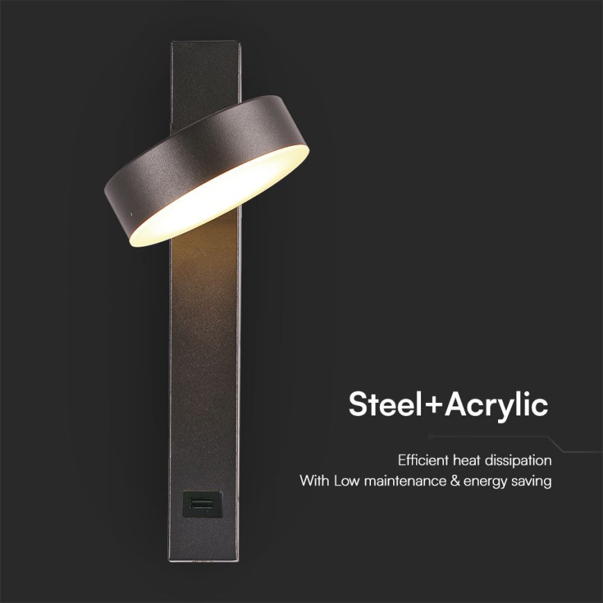 Foco LED de pared con puerto USB LED/8W/230V 3000K