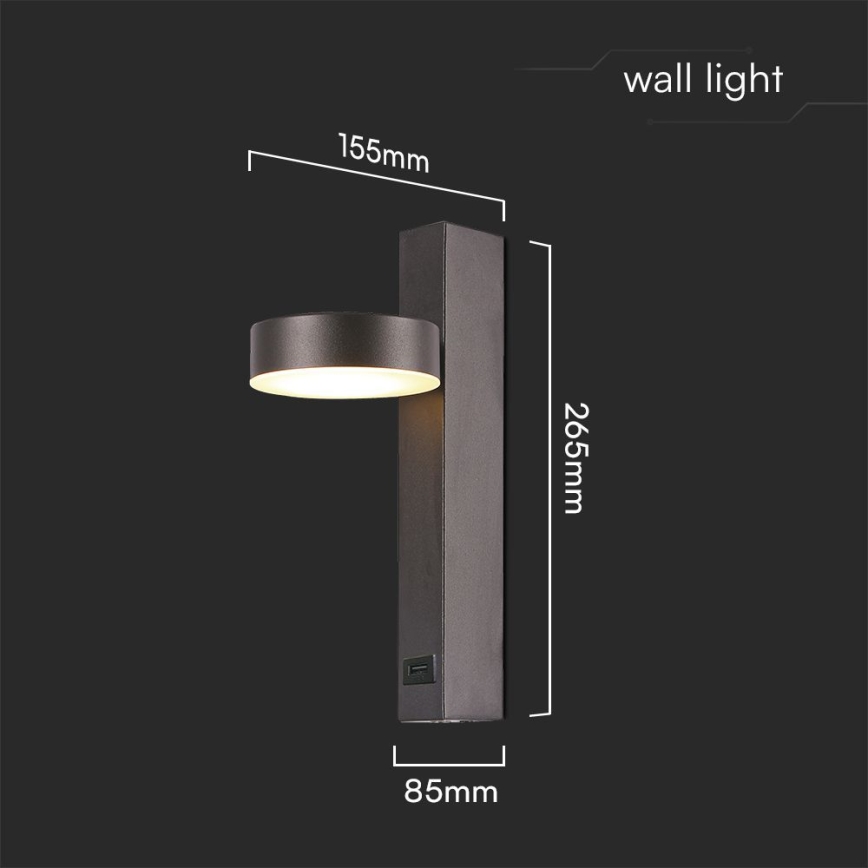 Foco LED de pared con puerto USB LED/8W/230V 3000K