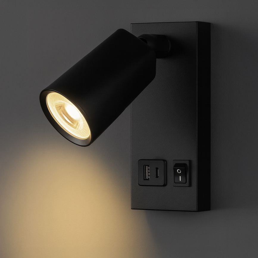 Foco LED de pared con USB CHARGE LED/5W/230V negro