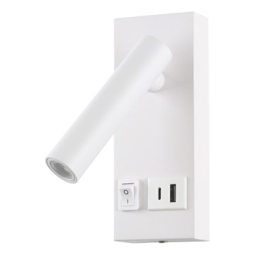 Foco LED de pared con USB LED/2W/230V blanco
