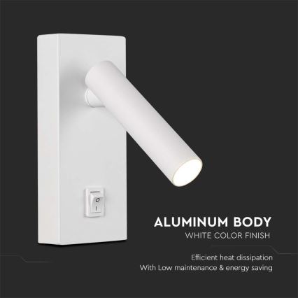 Foco LED de pared con interruptor LED/2W/230V 3000K blanco+