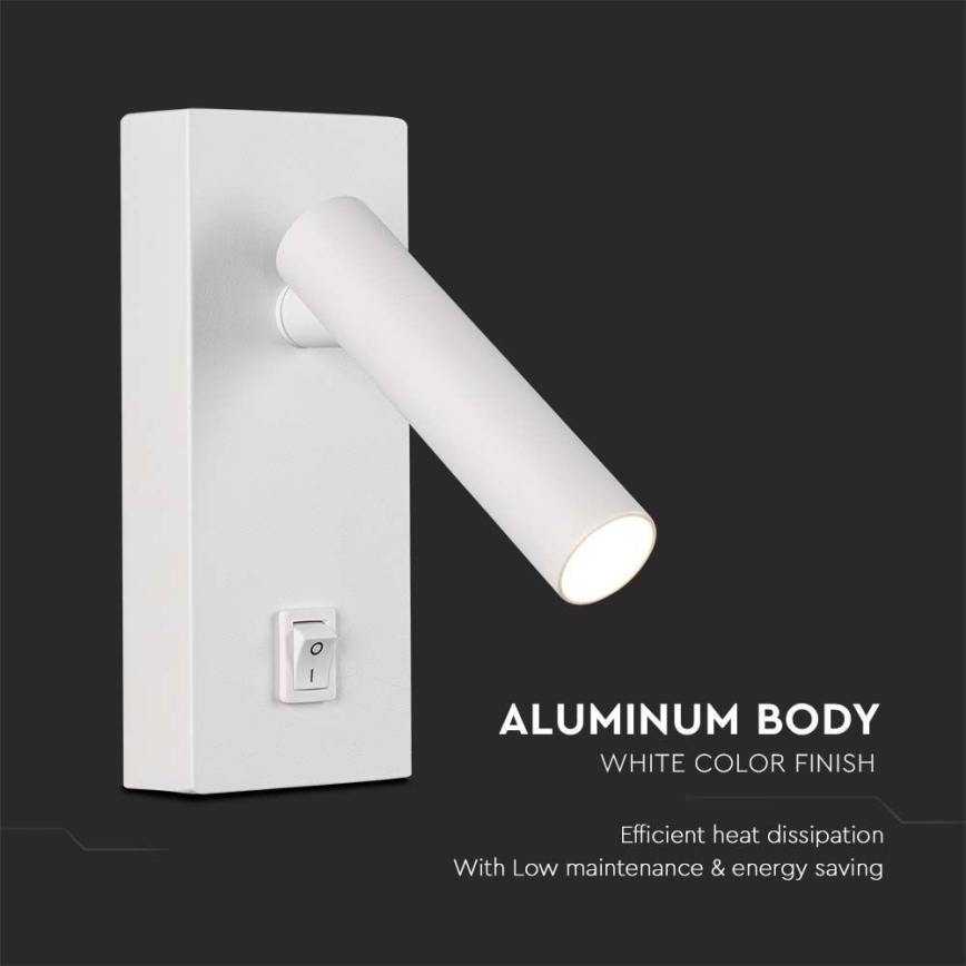 Foco LED de pared con interruptor LED/2W/230V 3000K blanco+