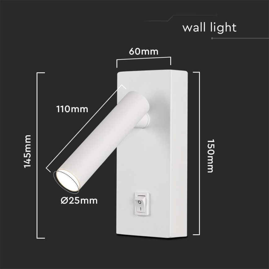 Foco LED de pared con interruptor LED/2W/230V 3000K blanco+