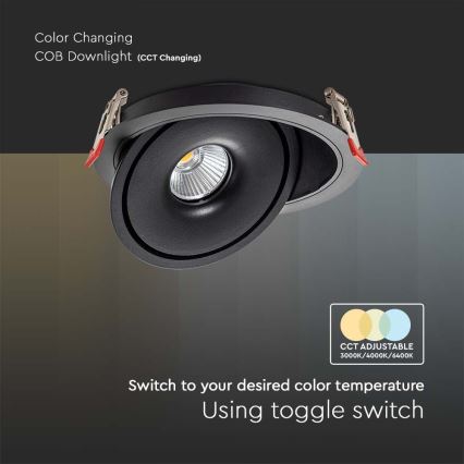 Foco empotrable LED de techo LED/12W/230V 3000/4000/6400K Ø 12 cm negro