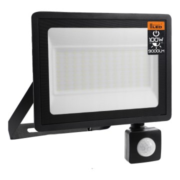 Foco LED exterior con sensor de movimiento y sensor crepuscular LED/100W/230V 4500K IP65 negro
