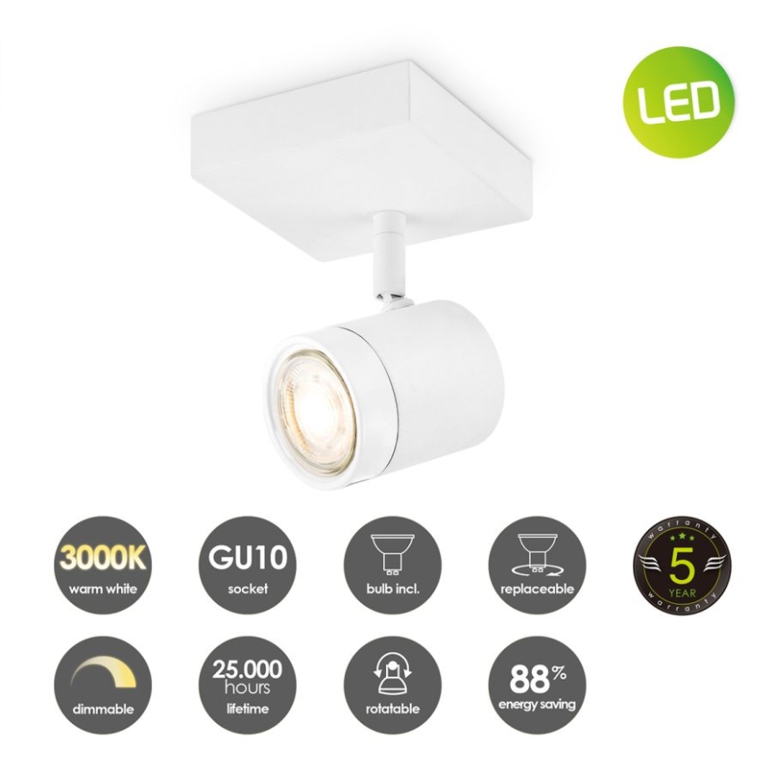 Foco LED regulable MANU 1xGU10/5,8W/230V blanco