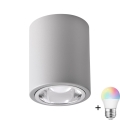 Foco LED RGBW regulable JUPITER 1xE27/6,5W/230V 2700-6500K Wi-Fi diámetro 9,8 cm gris
