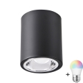 Foco LED RGBW regulable JUPITER 1xE27/6,5W/230V 2700-6500K Wi-Fi diámetro 9,8 cm negro