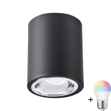 Foco LED RGBW regulable JUPITER 1xE27/6,5W/230V 2700-6500K Wi-Fi diámetro 9,8 cm negro
