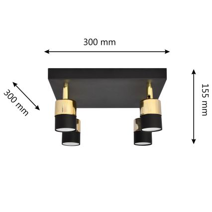 Foco LED TUBSSON 4xGU10/4,8W/230V negro/dorado