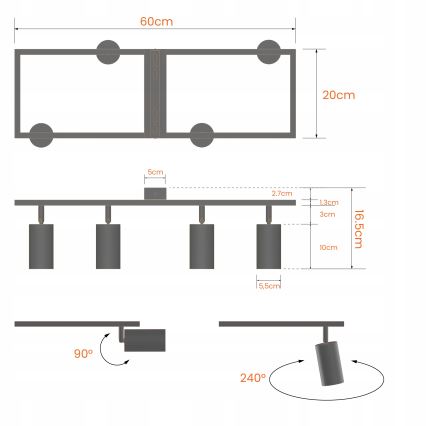 Foco orientable 4xGU10/30W/230V negro